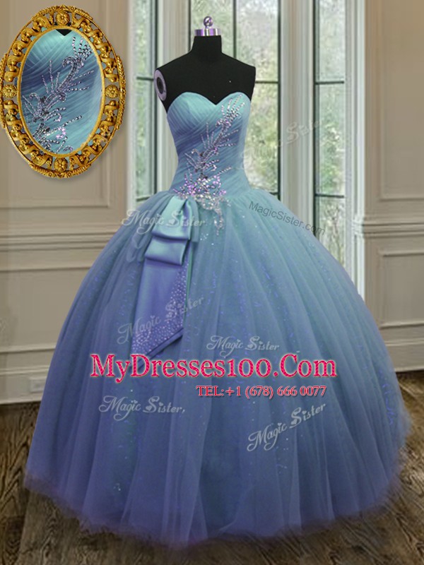 Fashionable Sleeveless Lace Up Floor Length Beading and Ruching Quince Ball Gowns
