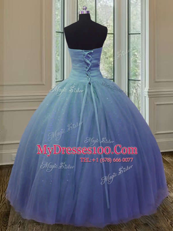 Fashionable Sleeveless Lace Up Floor Length Beading and Ruching Quince Ball Gowns