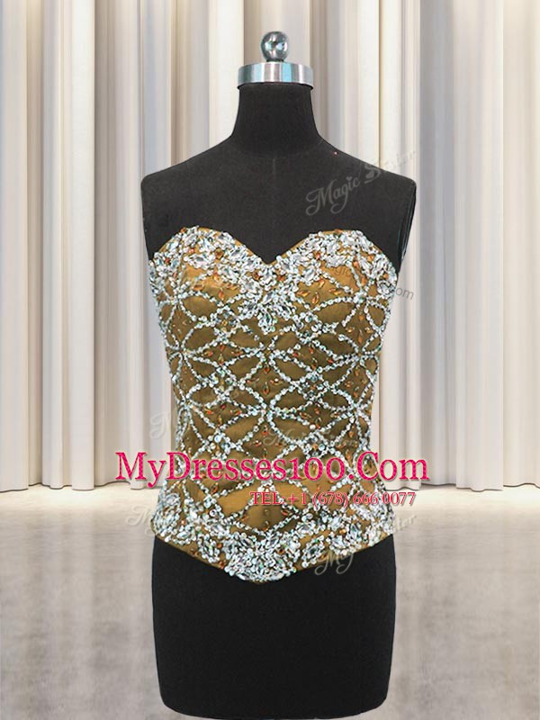 Edgy Three Piece Brown Lace Up Sweetheart Beading and Sequins Vestidos de Quinceanera Tulle Sleeveless