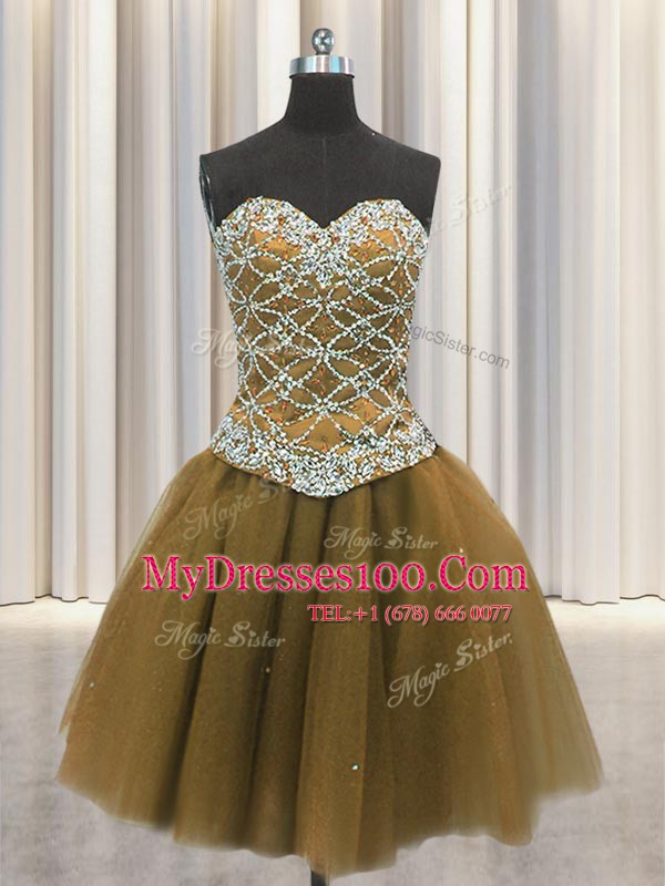 Edgy Three Piece Brown Lace Up Sweetheart Beading and Sequins Vestidos de Quinceanera Tulle Sleeveless