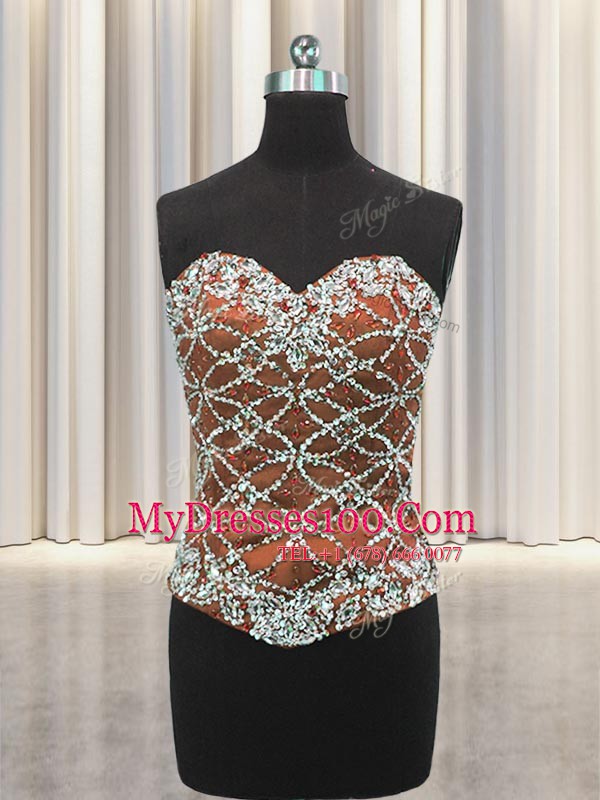 Three Piece Brown 15th Birthday Dress Military Ball and Sweet 16 and Quinceanera and For with Beading and Sequins Sweetheart Sleeveless Lace Up