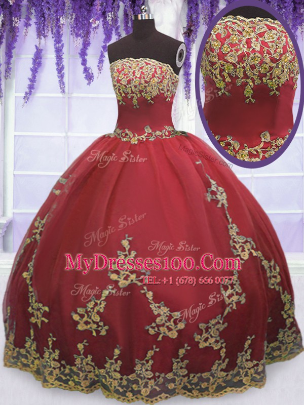Graceful Sleeveless Tulle Floor Length Zipper Quinceanera Dress in Coral Red with Appliques
