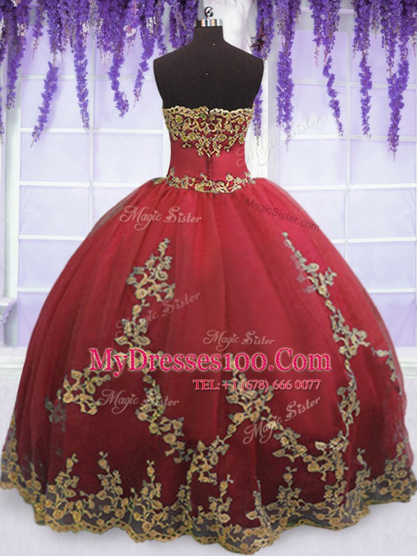 Graceful Sleeveless Tulle Floor Length Zipper Quinceanera Dress in Coral Red with Appliques
