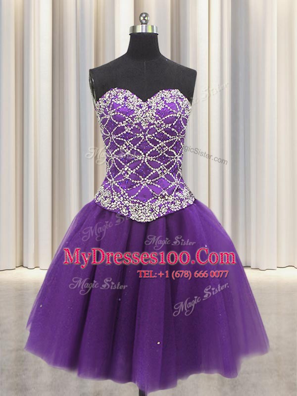 Elegant Three Piece Eggplant Purple Ball Gowns Sweetheart Sleeveless Tulle Floor Length Lace Up Beading and Sequins Ball Gown Prom Dress