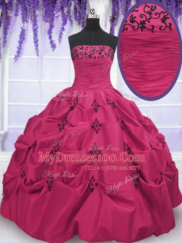 Fancy Sleeveless Embroidery and Pick Ups Lace Up Quince Ball Gowns