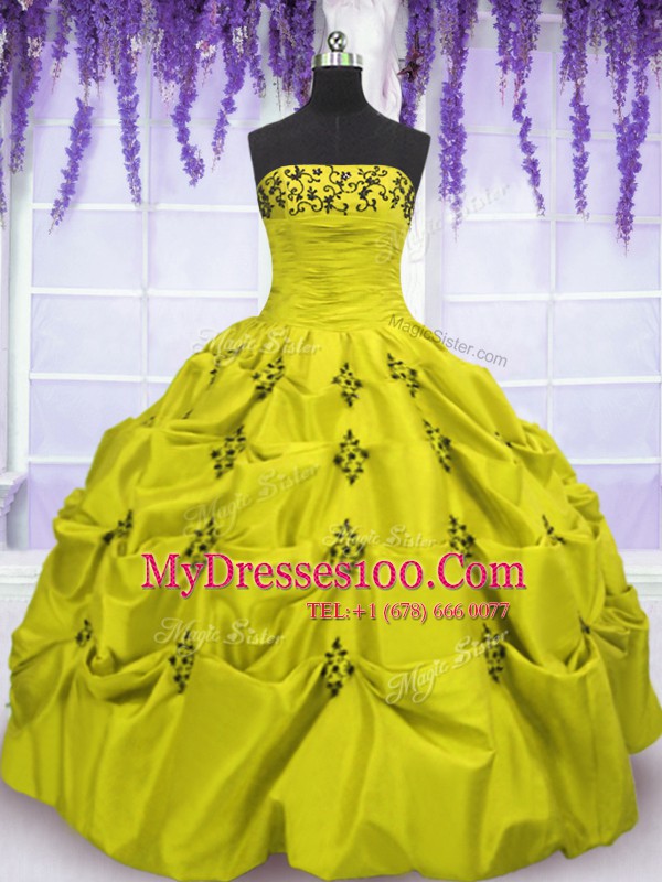 Ruffled Ball Gowns Quinceanera Gown Olive Green Strapless Taffeta Sleeveless Floor Length Lace Up
