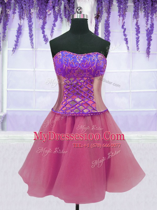 Custom Fit Four Piece Pink Quinceanera Dresses Military Ball and Sweet 16 and Quinceanera and For with Embroidery and Ruffles Strapless Sleeveless Lace Up