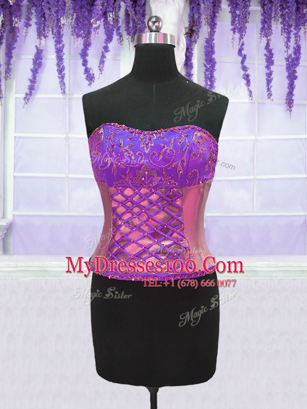 Custom Fit Four Piece Pink Quinceanera Dresses Military Ball and Sweet 16 and Quinceanera and For with Embroidery and Ruffles Strapless Sleeveless Lace Up