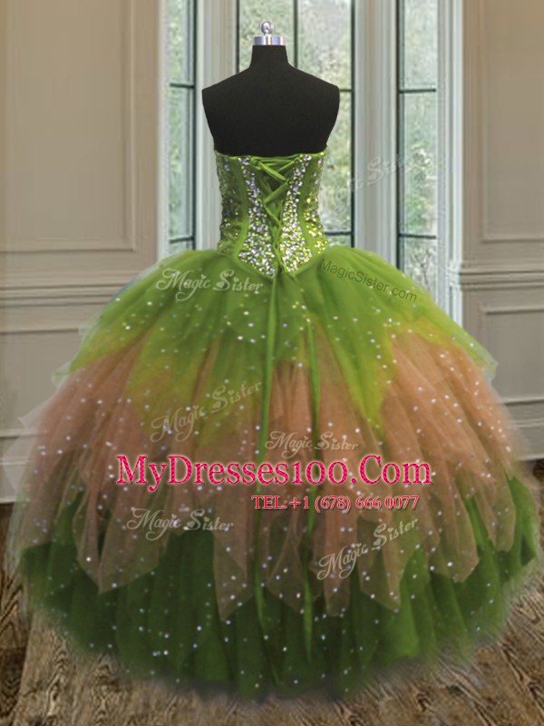 Sequins Floor Length Ball Gowns Sleeveless Multi-color Sweet 16 Dress Lace Up