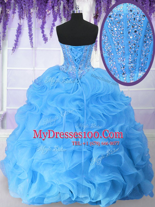 Pretty Baby Blue Sleeveless Beading and Ruffles Floor Length Sweet 16 Dress