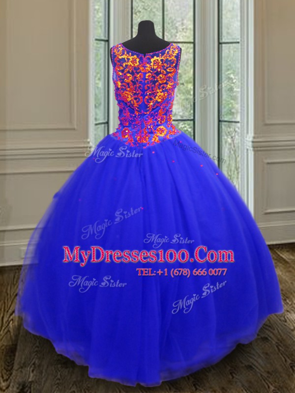 Sleeveless Zipper Floor Length Beading and Sequins Sweet 16 Quinceanera Dress