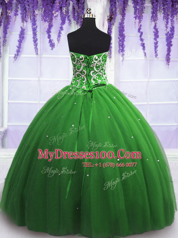 Wonderful Floor Length Green Sweet 16 Quinceanera Dress Tulle Sleeveless Beading