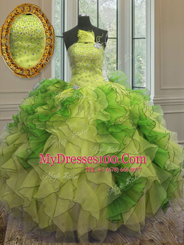 Modest Multi-color 15th Birthday Dress Military Ball and Sweet 16 and Quinceanera and For with Beading and Ruffles Strapless Sleeveless Lace Up