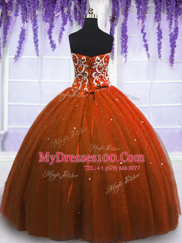 Cute Rust Red Sweet 16 Quinceanera Dress Military Ball and Sweet 16 and Quinceanera and For with Beading Sweetheart Sleeveless Lace Up