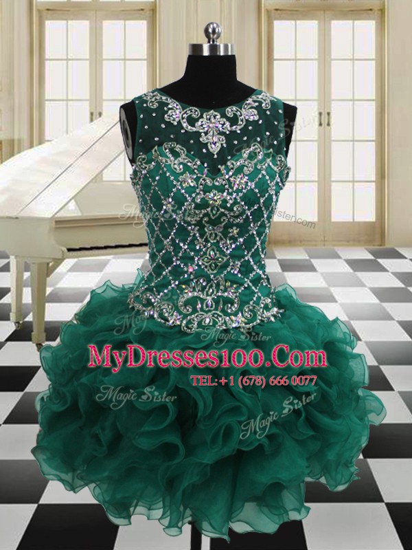 Nice Four Piece Scoop Sleeveless Organza Quince Ball Gowns Beading and Ruffles Lace Up