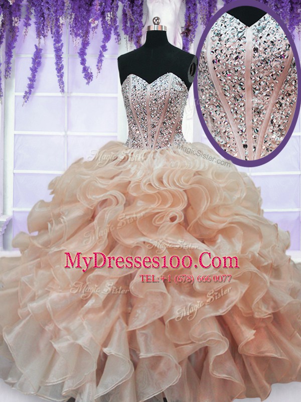 High End Sleeveless Lace Up Floor Length Beading and Ruffles Vestidos de Quinceanera