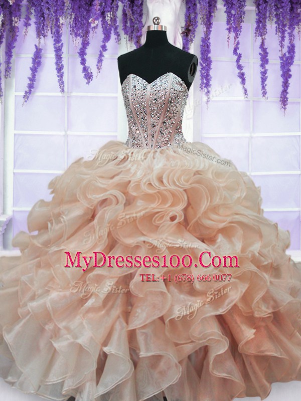 High End Sleeveless Lace Up Floor Length Beading and Ruffles Vestidos de Quinceanera
