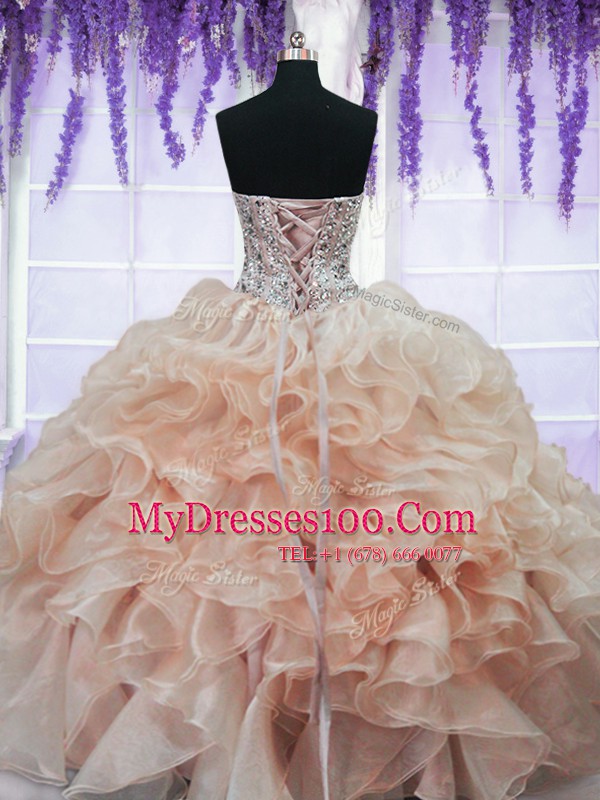 High End Sleeveless Lace Up Floor Length Beading and Ruffles Vestidos de Quinceanera