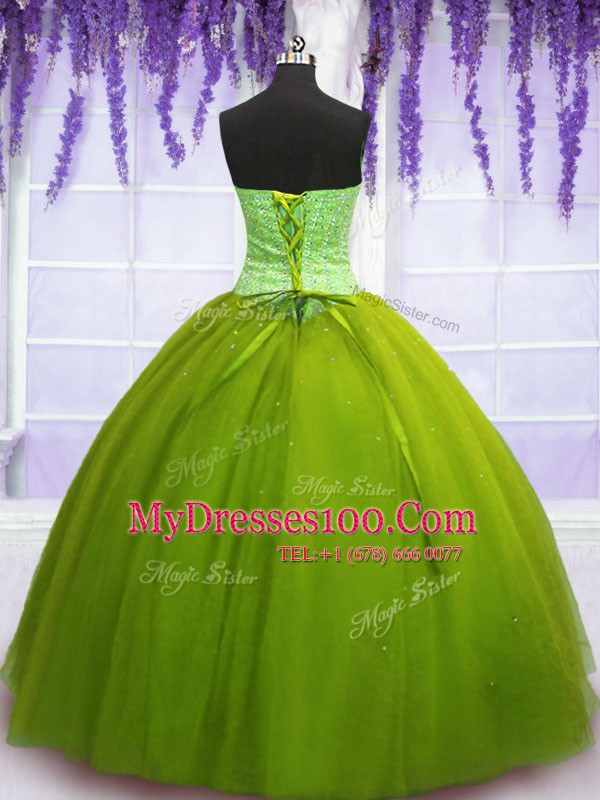 Nice Ball Gowns Sweet 16 Quinceanera Dress Olive Green Sweetheart Tulle Sleeveless Floor Length Lace Up