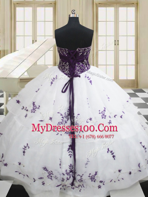 Best White Strapless Neckline Beading and Embroidery 15th Birthday Dress Sleeveless Lace Up