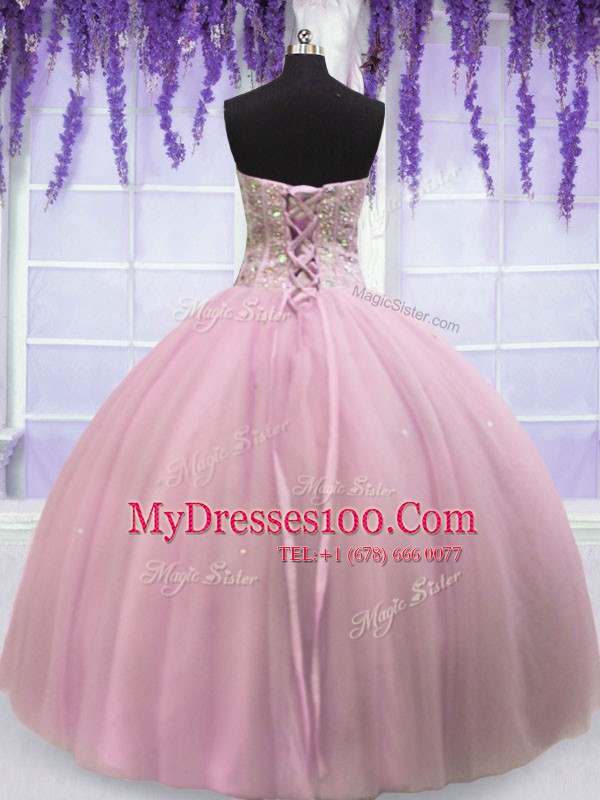 Free and Easy Baby Pink Quinceanera Dress Military Ball and Sweet 16 and Quinceanera and For with Beading Sweetheart Sleeveless Lace Up