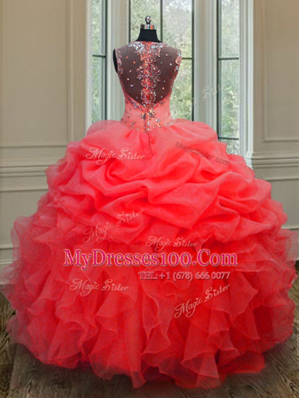 Pretty Straps Organza Sleeveless Floor Length Quinceanera Dresses and Beading and Ruffles