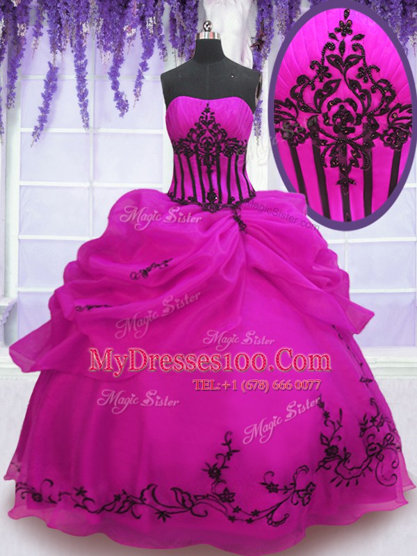 Beauteous Pick Ups Fuchsia Sleeveless Organza Lace Up 15th Birthday Dress for Military Ball and Sweet 16 and Quinceanera