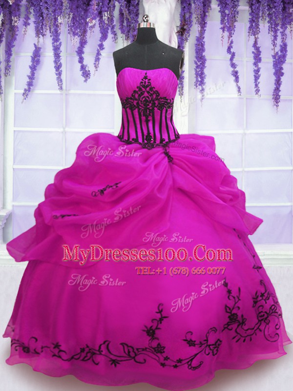 Beauteous Pick Ups Fuchsia Sleeveless Organza Lace Up 15th Birthday Dress for Military Ball and Sweet 16 and Quinceanera