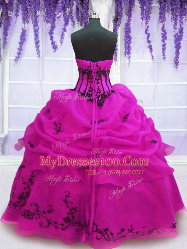 Beauteous Pick Ups Fuchsia Sleeveless Organza Lace Up 15th Birthday Dress for Military Ball and Sweet 16 and Quinceanera
