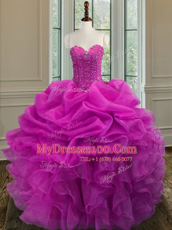 Sweetheart Sleeveless Organza 15th Birthday Dress Beading and Ruffles Lace Up