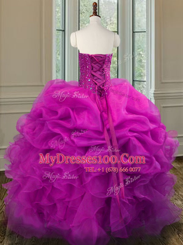 Sweetheart Sleeveless Organza 15th Birthday Dress Beading and Ruffles Lace Up
