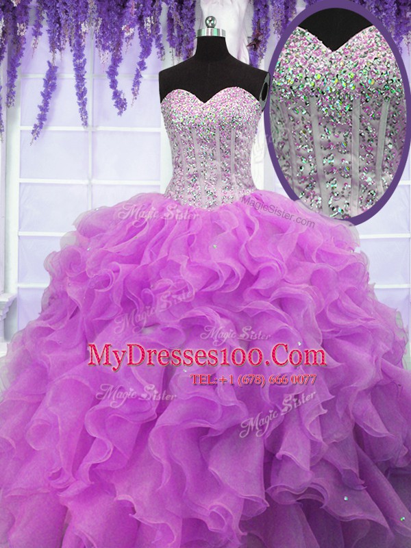 Fuchsia Sleeveless Ruffles Floor Length Vestidos de Quinceanera