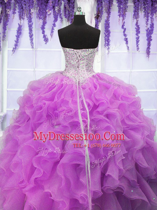 Fuchsia Sleeveless Ruffles Floor Length Vestidos de Quinceanera