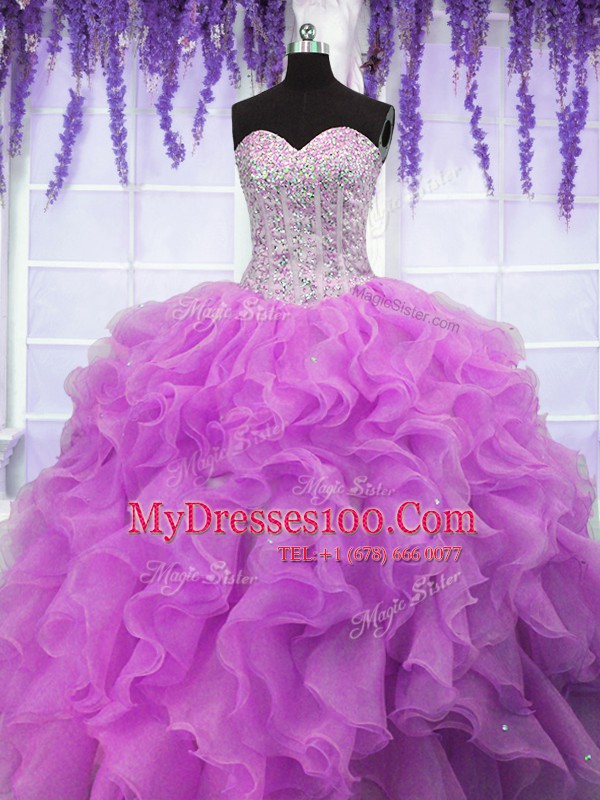 Fuchsia Sleeveless Ruffles Floor Length Vestidos de Quinceanera