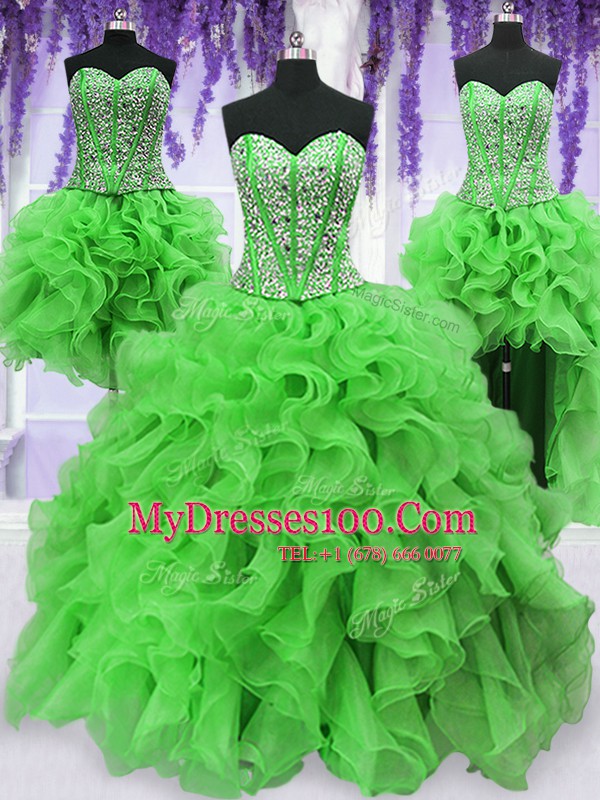 Super Four Piece 15 Quinceanera Dress Military Ball and Sweet 16 and Quinceanera and For with Beading and Ruffles Sweetheart Sleeveless Lace Up