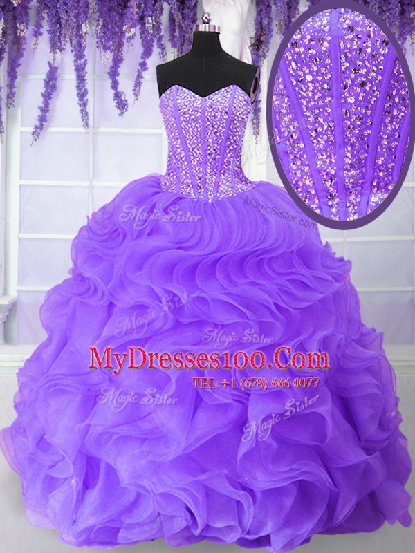 Elegant Sleeveless Beading and Ruffles Lace Up Sweet 16 Dress