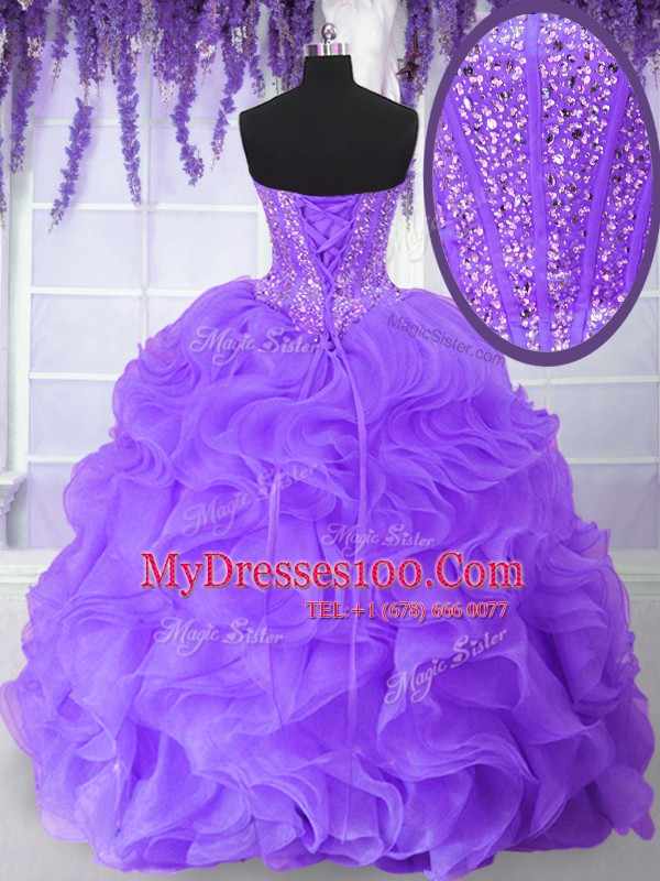 Elegant Sleeveless Beading and Ruffles Lace Up Sweet 16 Dress