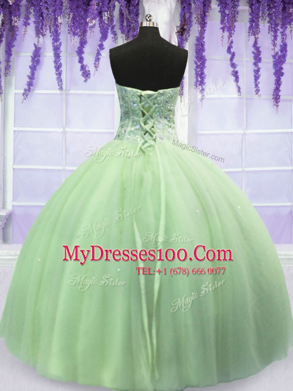Elegant Yellow Green Lace Up Sweetheart Beading Sweet 16 Dresses Tulle Sleeveless