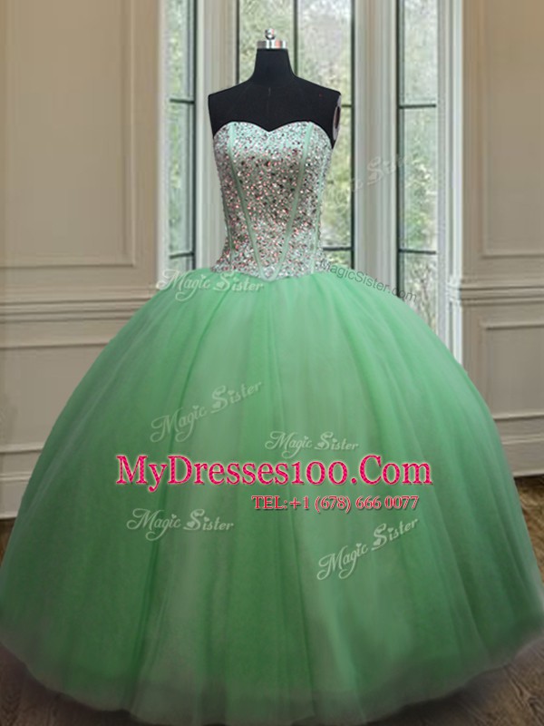 Three Piece Lace Up Sweetheart Beading Sweet 16 Dress Tulle Sleeveless