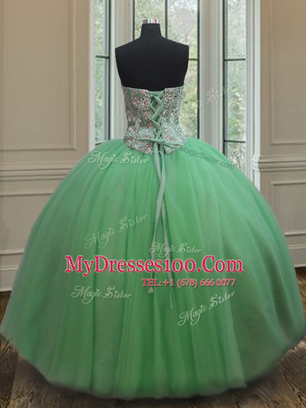 Three Piece Lace Up Sweetheart Beading Sweet 16 Dress Tulle Sleeveless