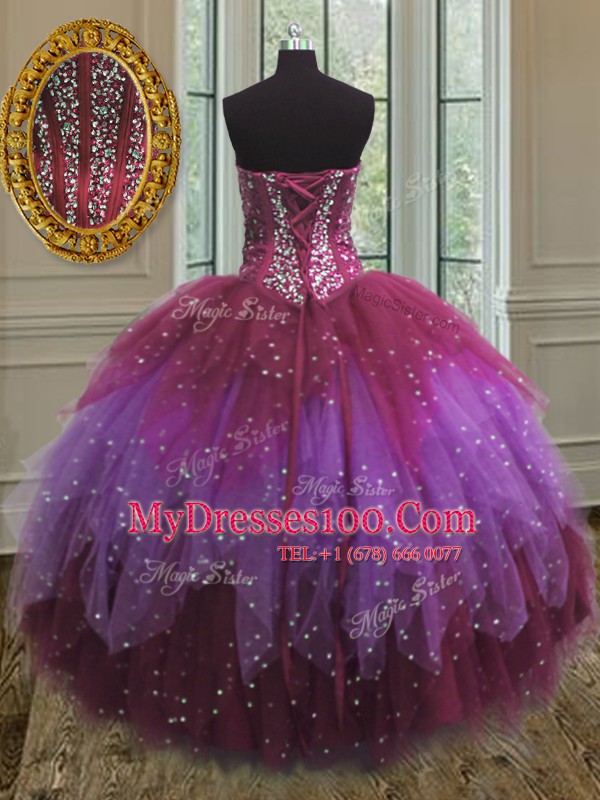 Inexpensive Three Piece Multi-color Sleeveless Beading Floor Length 15th Birthday Dress