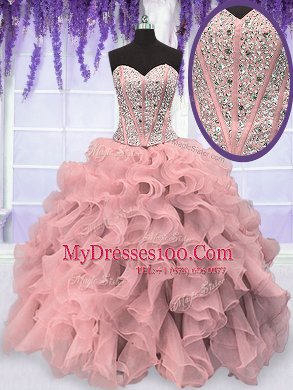 Sleeveless Beading and Ruffles Lace Up 15th Birthday Dress