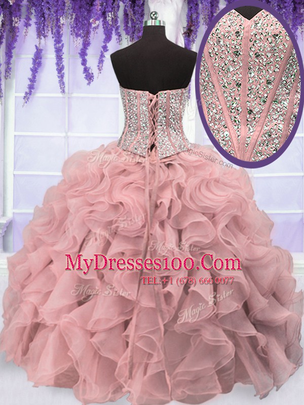 Sleeveless Beading and Ruffles Lace Up 15th Birthday Dress