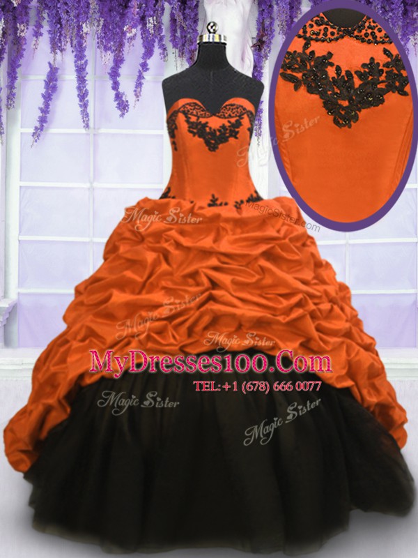 Perfect Multi-color Taffeta Lace Up Ball Gown Prom Dress Sleeveless With Train Sweep Train Appliques and Pick Ups