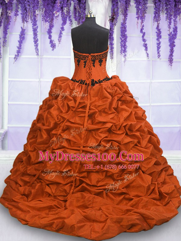 Perfect Multi-color Taffeta Lace Up Ball Gown Prom Dress Sleeveless With Train Sweep Train Appliques and Pick Ups