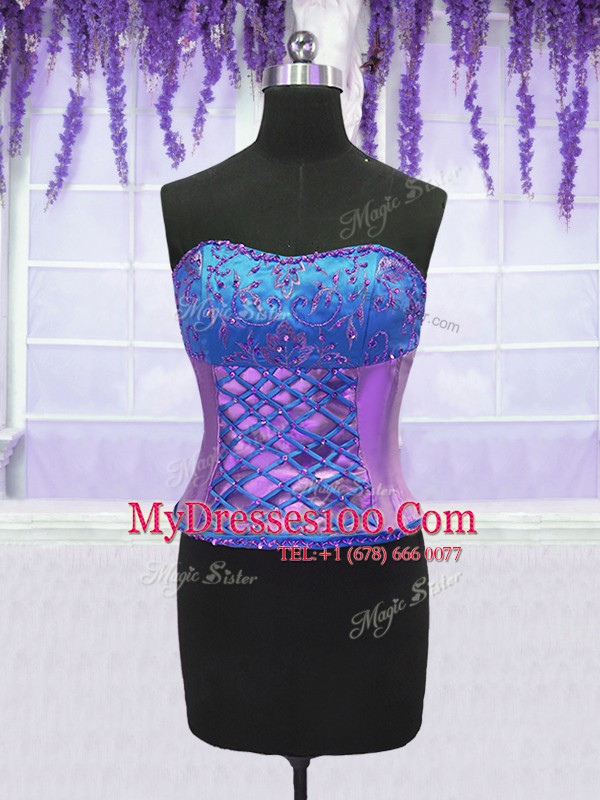 Four Piece Lavender Lace Up Strapless Embroidery and Ruffles Quinceanera Gowns Organza Sleeveless