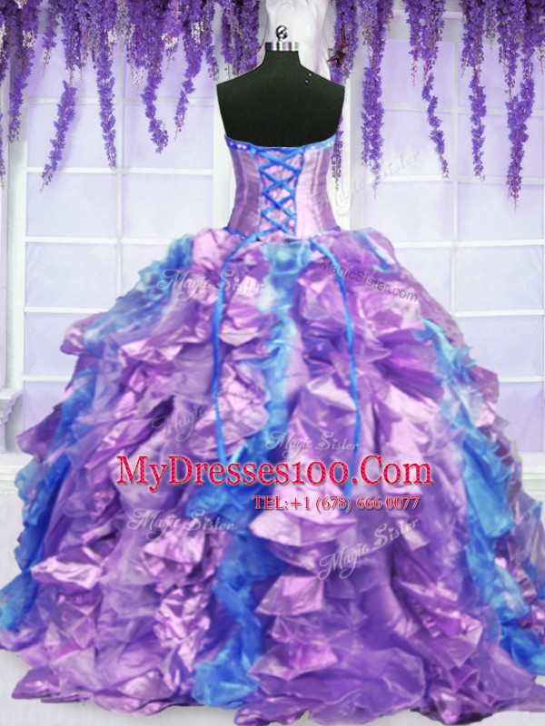 Four Piece Lavender Lace Up Strapless Embroidery and Ruffles Quinceanera Gowns Organza Sleeveless