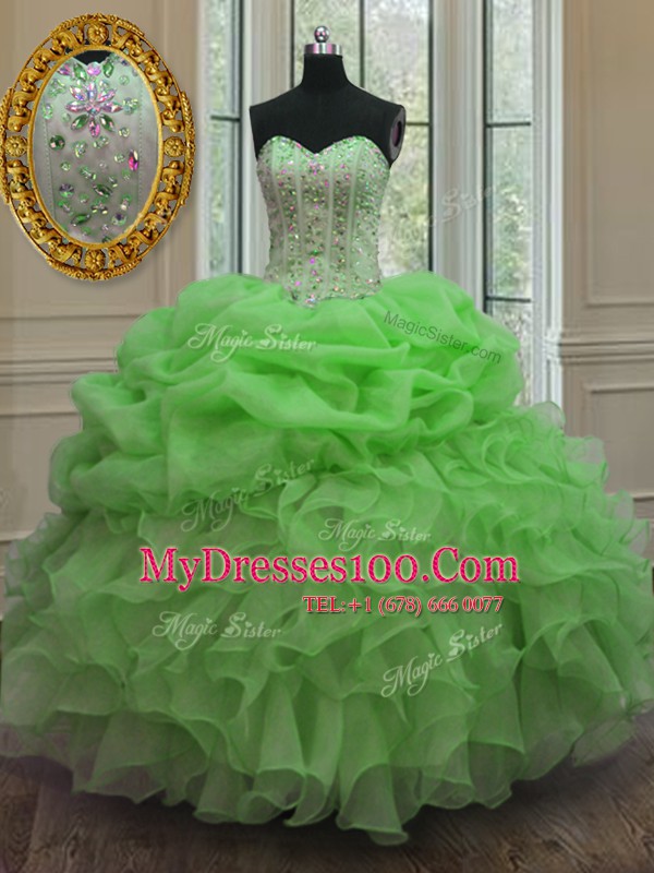 Ball Gowns Organza Sweetheart Sleeveless Beading and Ruffles and Pick Ups Floor Length Lace Up Sweet 16 Dresses