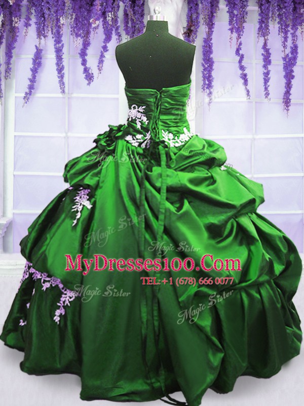 Comfortable Sleeveless Taffeta Floor Length Lace Up Sweet 16 Quinceanera Dress in with Appliques and Pick Ups