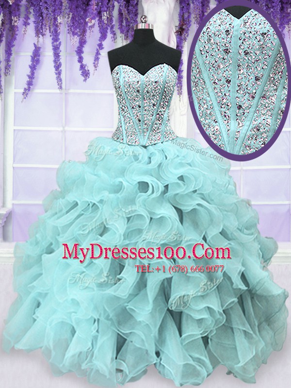 Ball Gowns Sweet 16 Quinceanera Dress Light Blue Sweetheart Organza Sleeveless Floor Length Lace Up